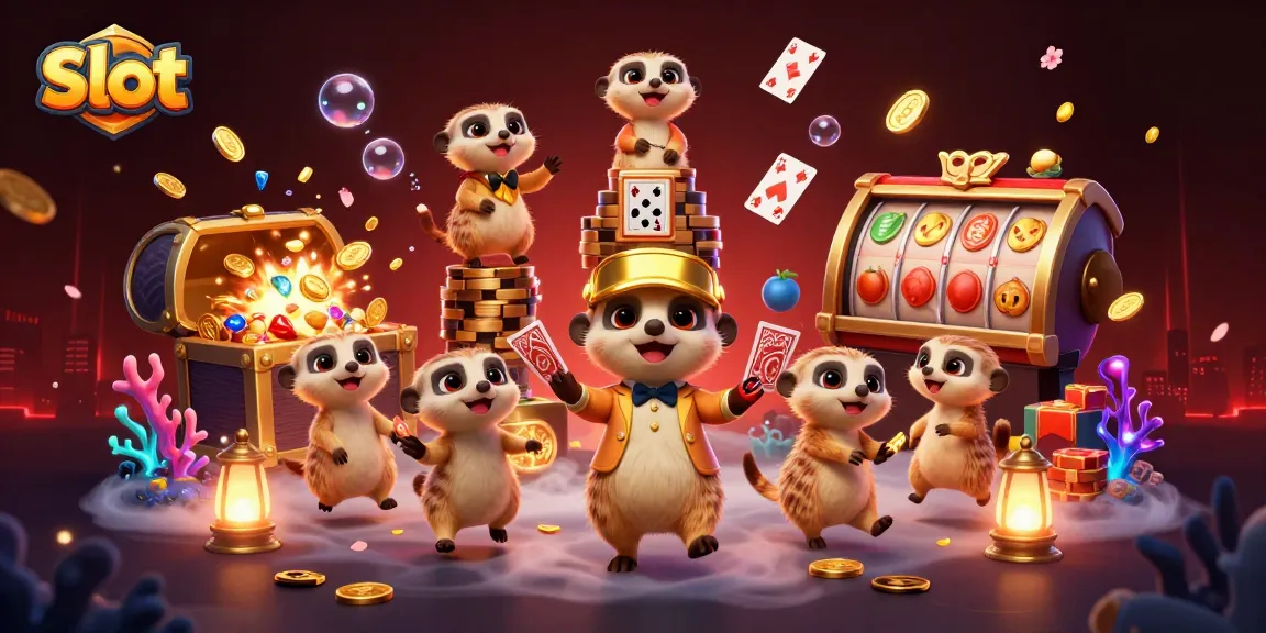 Menangkan slot dengan keberuntungan di kasino yang dikelola koloni meerkat, menampilkan berbagai simbol menarik dan banyak koin emas.