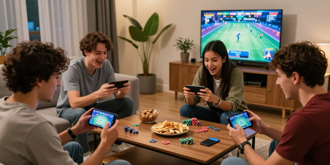 Mobile app gaming experience with friends in a vibrant living room, showcasing Teen Patti Gold excitement.