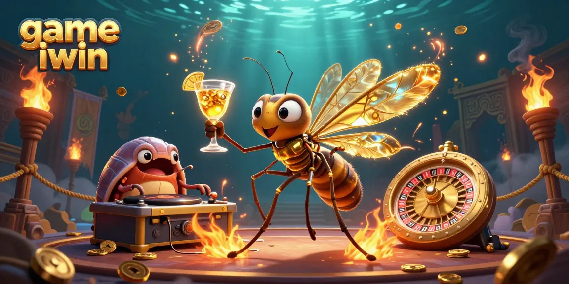 Engage with game iwin through dynamic characters and casino elements in a vibrant 3D scene.