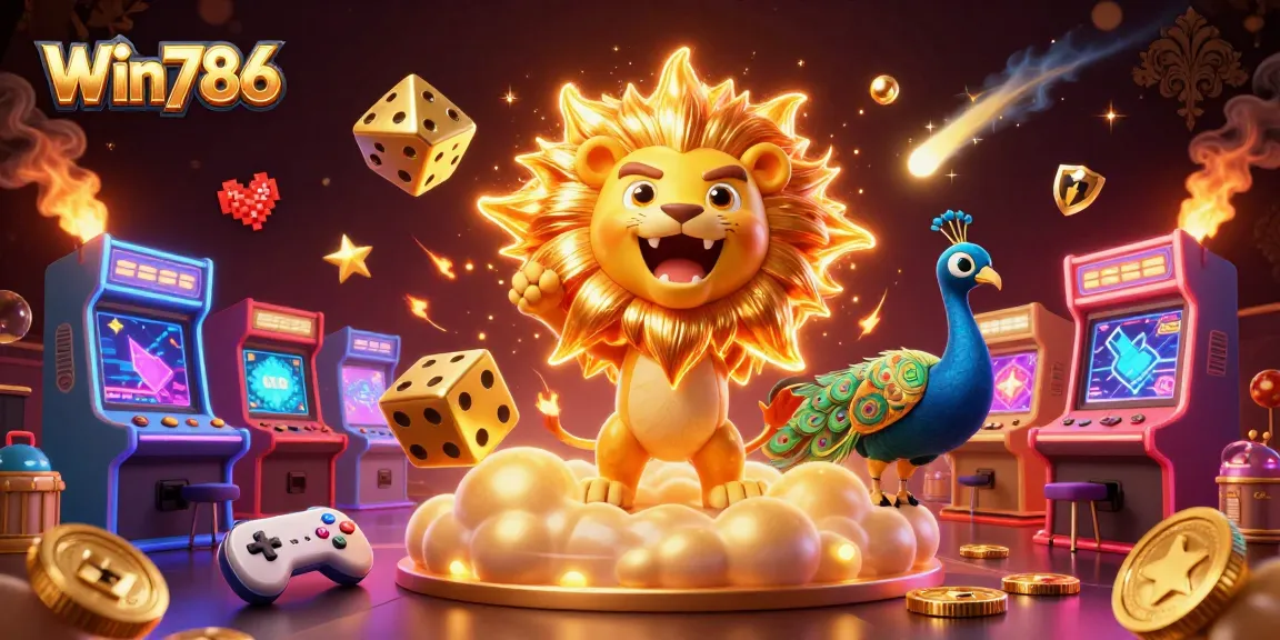 Win786 features an engaging 3D scene illustrating thrilling casino gaming elements with grand visuals.