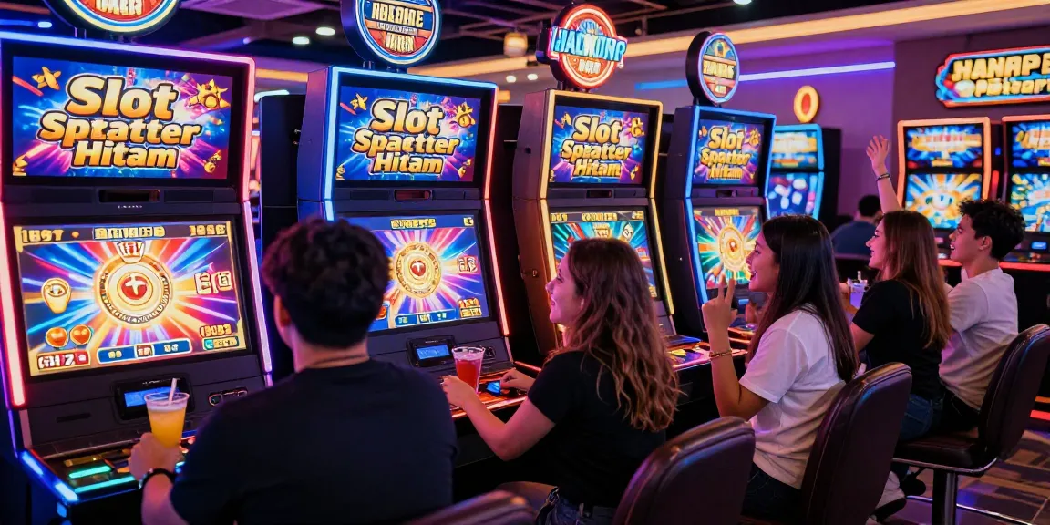 Exciting players enjoying Slot Scatter Hitam games in a vibrant virtual casino atmosphere, celebrating wins and friendly competition.