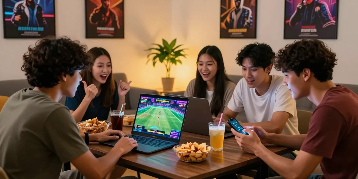 Fun88Thailand online betting scene with friends enjoying a lively gaming atmosphere.