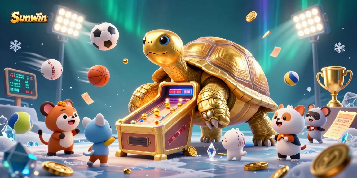 Experience the thrilling world of Sunwin with a colossal tortoise pinball machine in vibrant action.