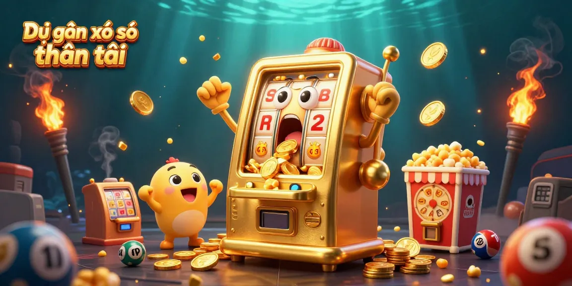 Dự đoán xổ số thần tài visualized through a dynamic 3D illustration showcasing a golden slot machine hitting a jackpot.