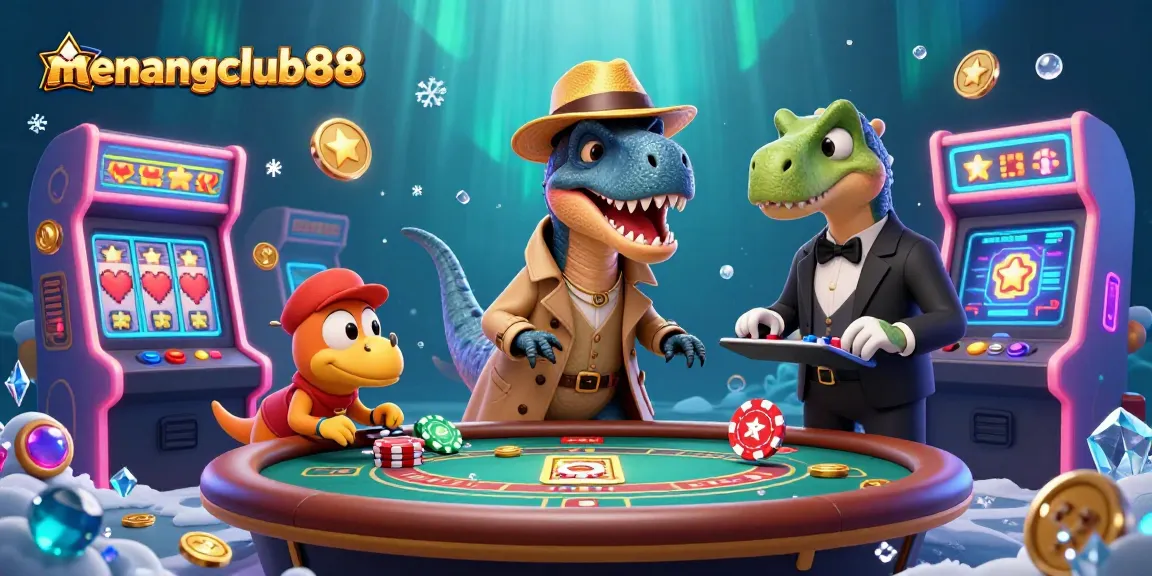 Experience thrilling gameplay with menangclub88, showcasing vibrant gaming elements and animated characters in a casino setting.
