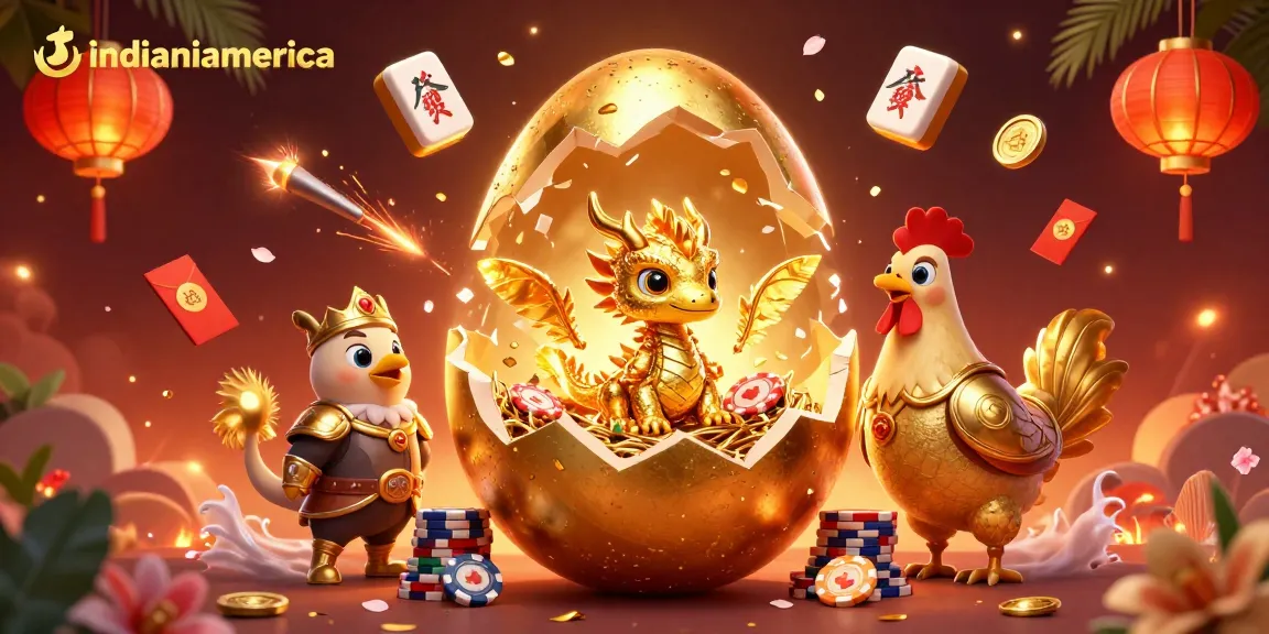 Experience exhilarating gaming at indianiamerica with a golden dragon and poker chips surrounded by festive casino elements.