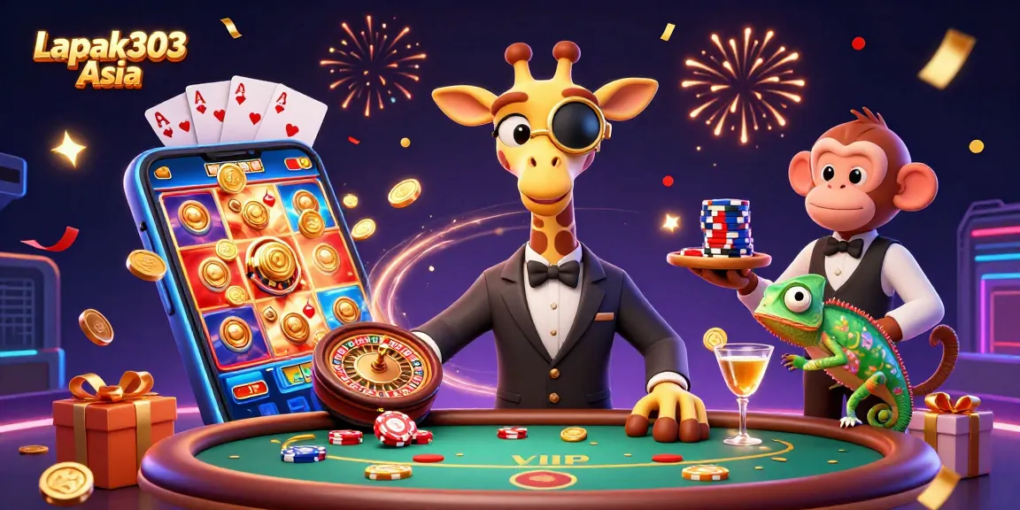 Play thrilling games at Lapak303 Asia with a vibrant casino scene showcasing action and excitement.