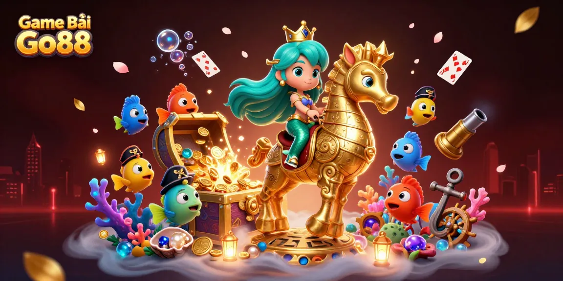 Immerse in Game Bài Go88 with vibrant mermaid-themed casino action featuring treasure and games.