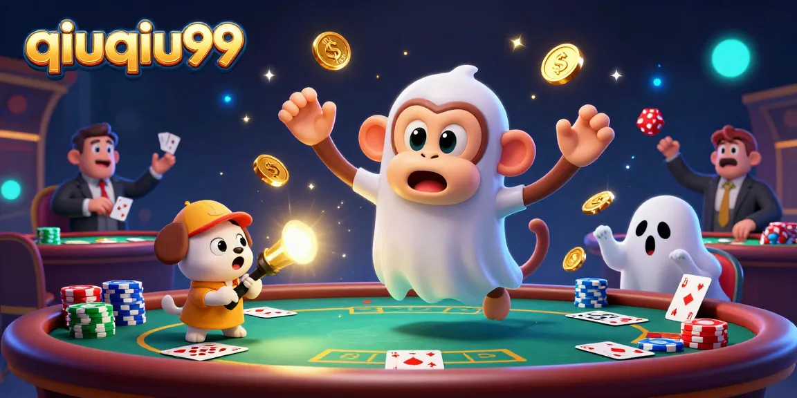 Engage in exciting card games at qiuqiu99 with playful characters in a vibrant casino.