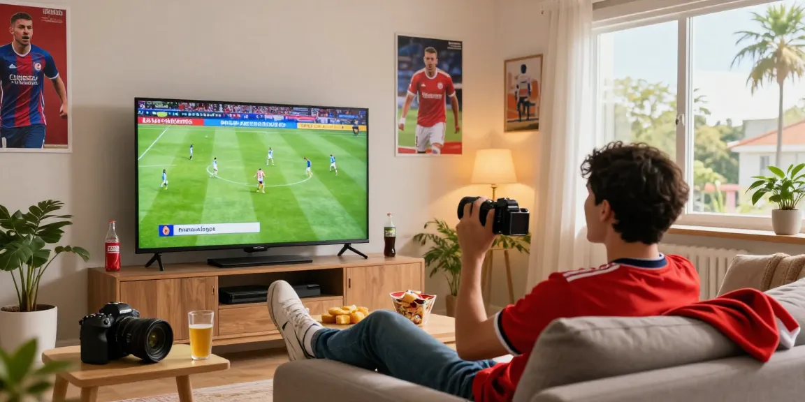 Engaging sports streaming scene showcasing Pelotalibre user enjoying live soccer match at home.
