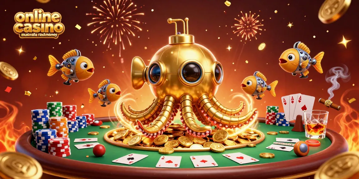 Experience the thrill of online casino australia real money with a striking 3D kraken in a dazzling poker scene.