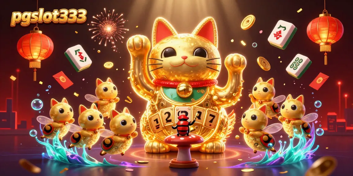 Experience the excitement of pgslot333 with a dynamic illustration of a lucky cat and vibrant casino elements.