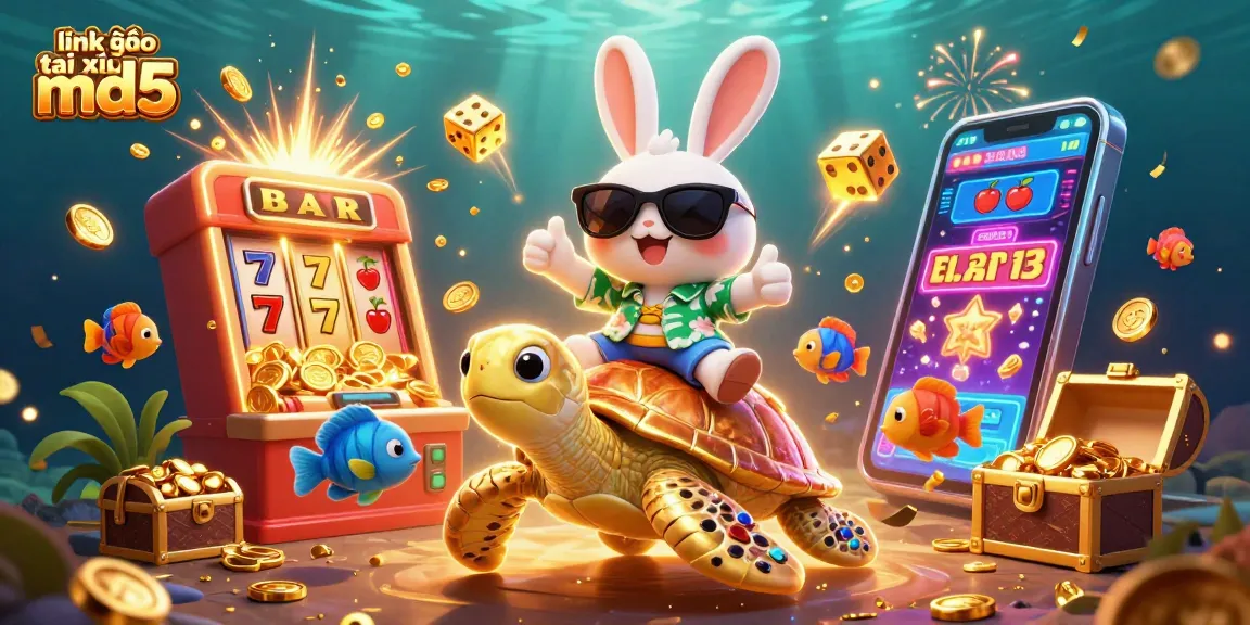 Experience the thrill of gambling with link vào tài xỉu md5 showcased in this vibrant, 3D illustration full of dynamic casino elements.
